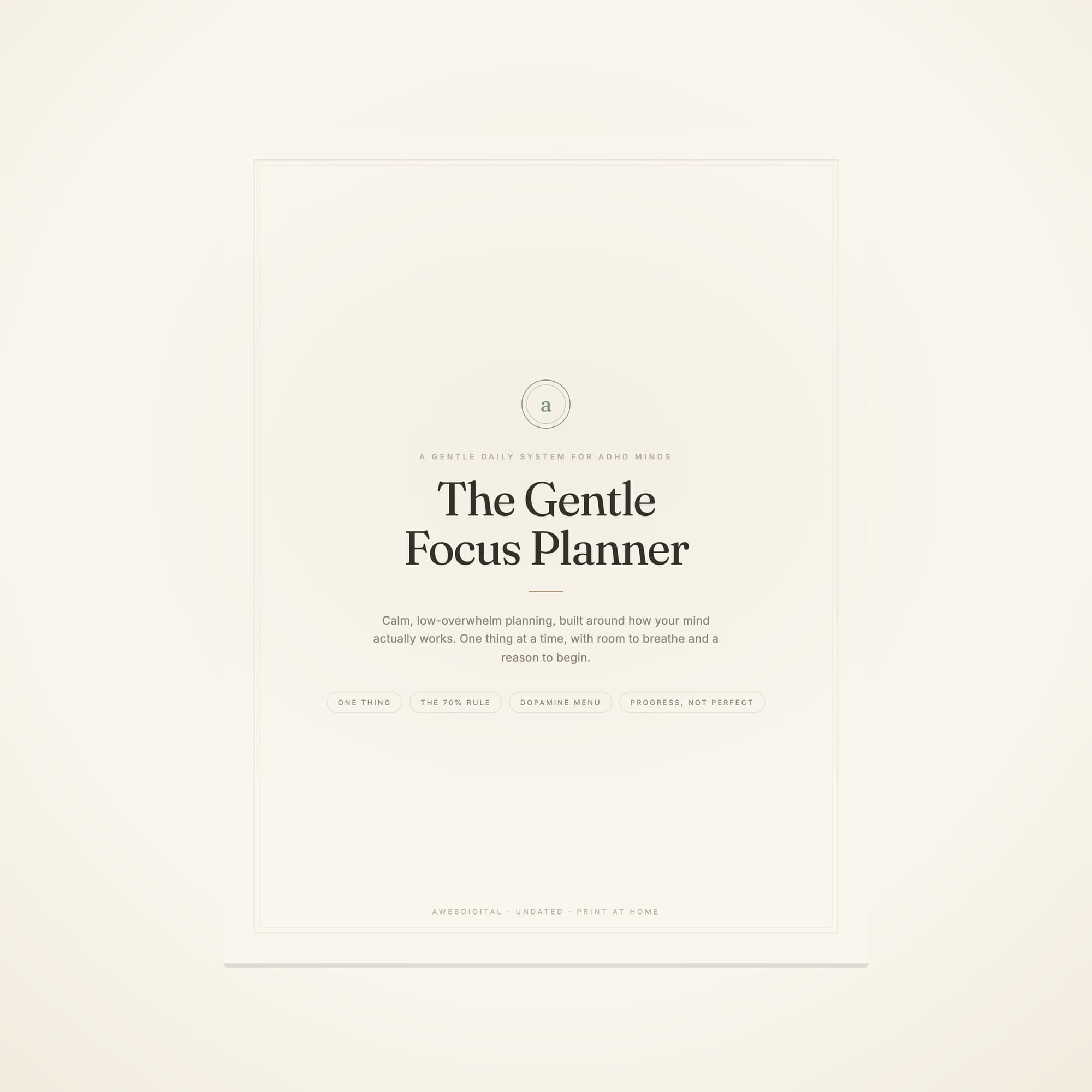 The Gentle Focus Planner — Calm ADHD Daily Planner (Undated, Printable) — view 1