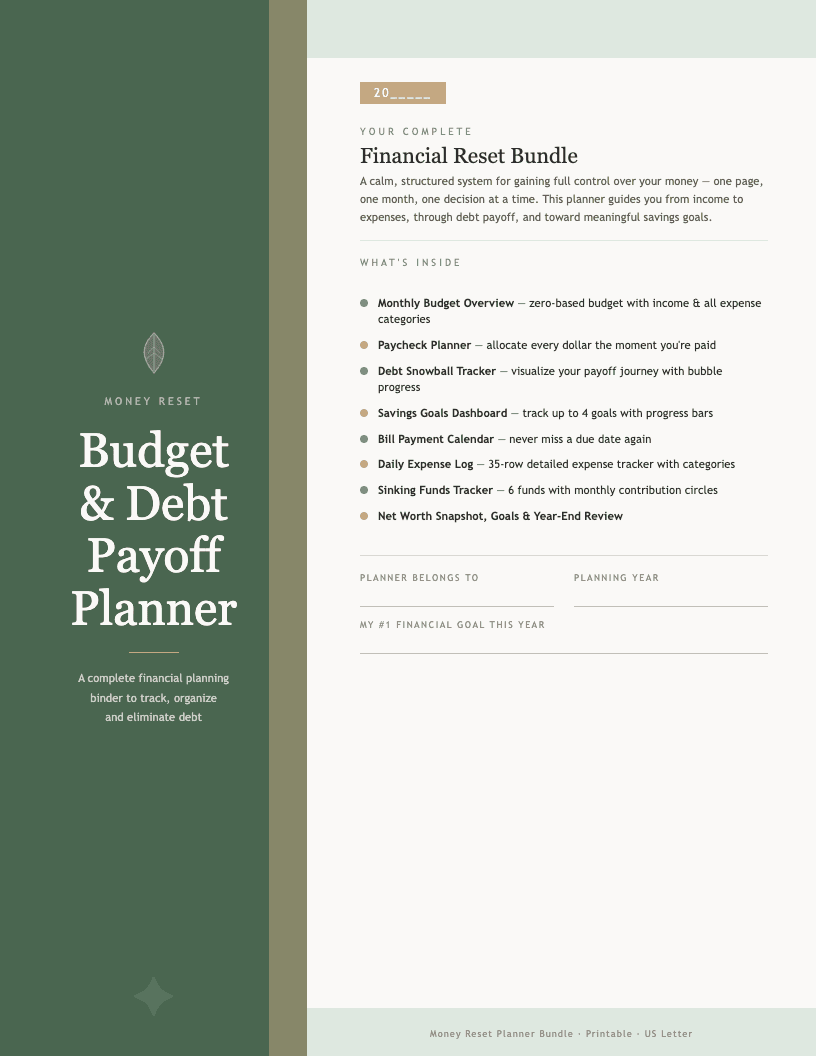 Budget & Debt Payoff Planner Bundle — Money Reset — view 1